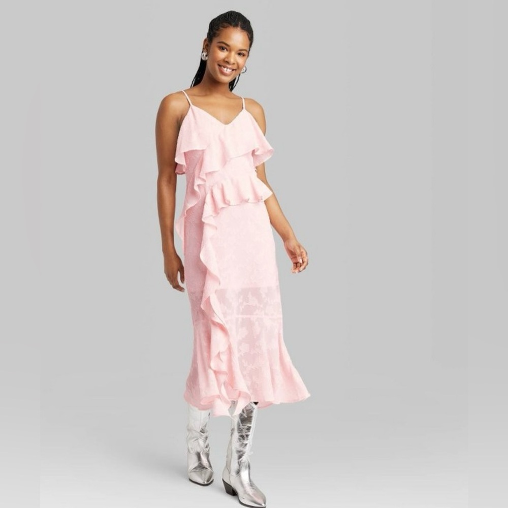 Wild Fable Women’s Ruffle Pink Midi Dress XL New